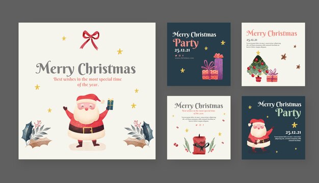 Coleção de postagens de instagram de natal em aquarela