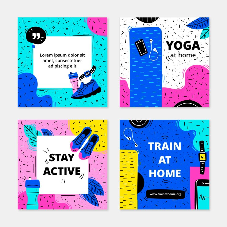 Vetor grátis coleção de postagens de instagram de saúde e fitness desenhada à mão