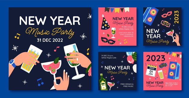 Coleção de postagens de Instagram para celebração do ano novo