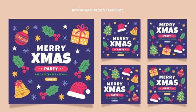 Coleção de postagens de instagram planas desenhadas à mão
