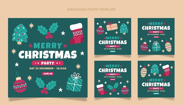 Coleção de postagens de instagram planas desenhadas à mão
