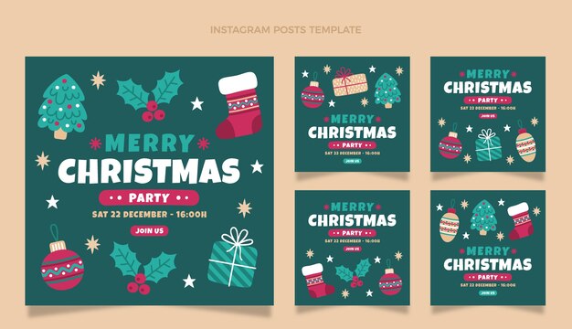 Coleção de postagens de instagram planas desenhadas à mão