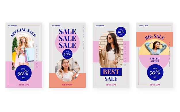 Coleção de postagens de venda plana instagram com foto