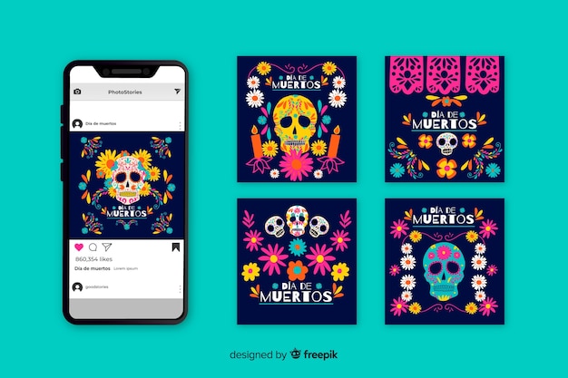 Coleção de postagens do dia de muertos instagram