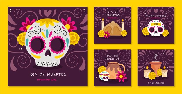 Coleção de postagens do Flat dia de muertos no Instagram