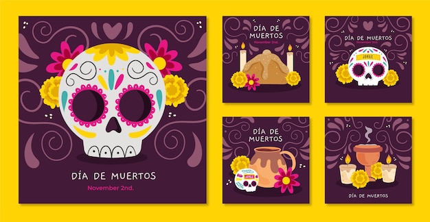 Coleção de postagens do Flat dia de muertos no Instagram