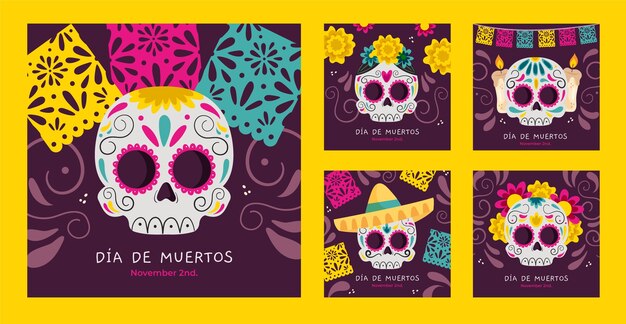 Coleção de postagens do Flat dia de muertos no Instagram