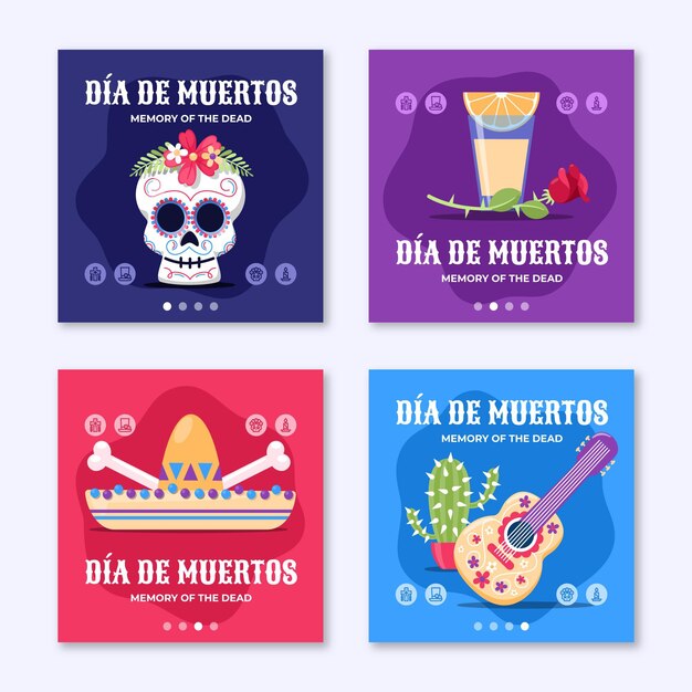 Coleção de postagens do Instagram com dia de muertos plano