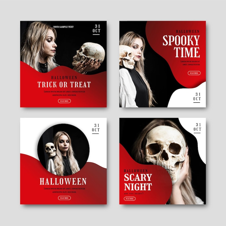 Vetor grátis coleção de postagens do instagram com gradiente de halloween com foto