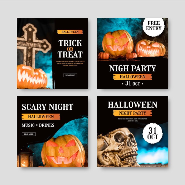 Vetor grátis coleção de postagens do instagram com gradiente de halloween com foto