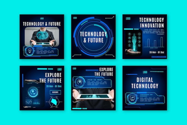 Coleção de postagens do instagram com tecnologia futurística