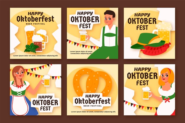Coleção de postagens do Instagram da Oktoberfest de desenhos animados