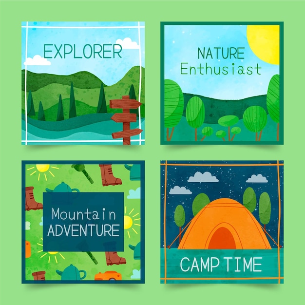 Coleção de postagens do instagram de aventura em aquarela