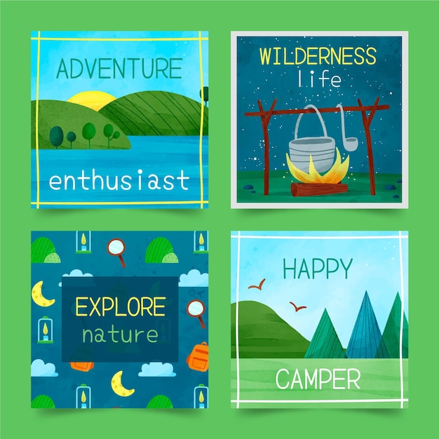 Coleção de postagens do instagram de aventura em aquarela
