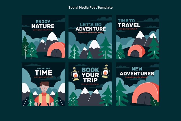 Coleção de postagens do Instagram de aventura plana
