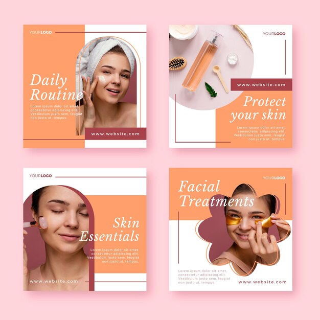 Coleção de postagens do instagram de beleza de design plano