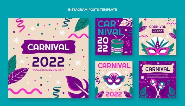 Vetor grátis coleção de postagens do instagram de carnaval plana