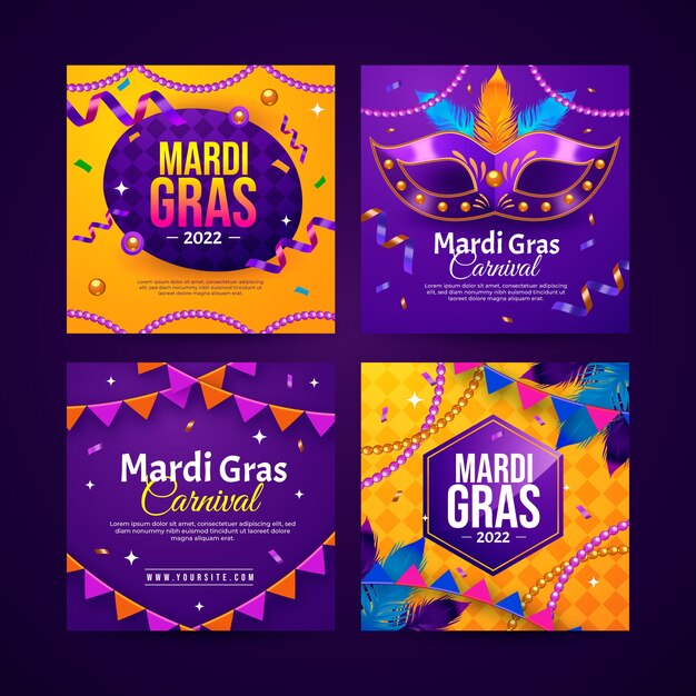 Coleção de postagens do instagram de carnaval realista