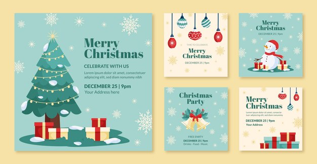 Coleção de postagens do instagram de celebração da temporada de natal