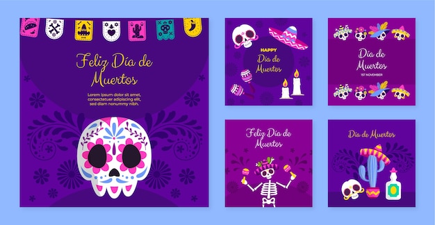 Coleção de postagens do instagram de celebração de dia de muertos plano