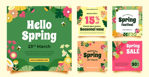 Coleção de postagens do instagram de celebração de primavera plana