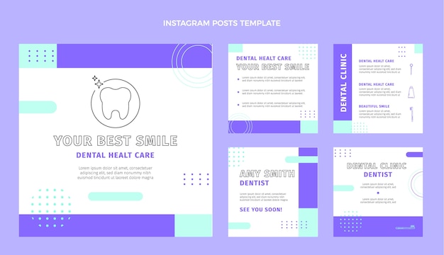 Coleção de postagens do instagram de clínica odontológica plana