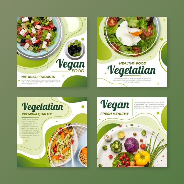 Coleção de postagens do Instagram de comida vegetariana gradiente