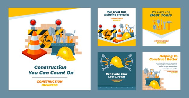 Coleção de postagens do instagram de construção plana