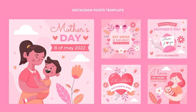 Coleção de postagens do instagram de dia das mães plana