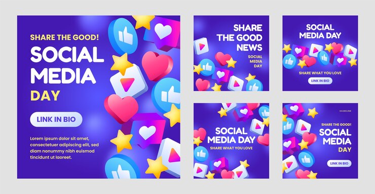 Vetor grátis coleção de postagens do instagram de dia de mídia social gradiente