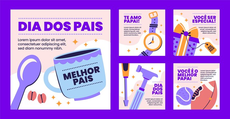Vetor grátis coleção de postagens do instagram de dia dos pais plana