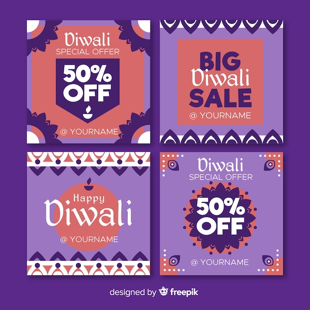 Coleção de postagens do instagram de diwali