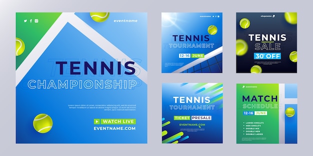 Coleção de postagens do instagram de esportes e atividades de tênis
