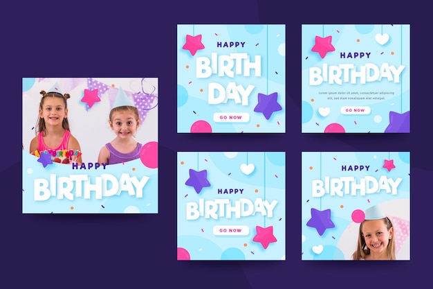 Coleção de postagens do Instagram de feliz aniversário