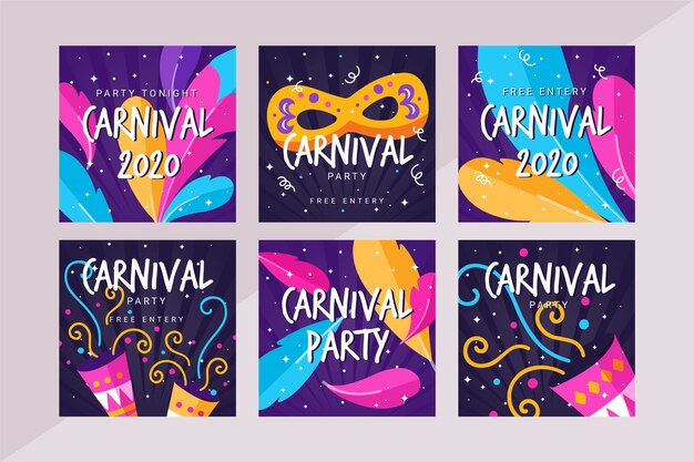 Coleção de postagens do instagram de festa de carnaval