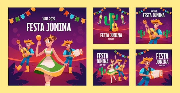 Coleção de postagens do instagram de festas juninas planas