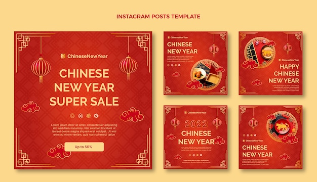 Coleção de postagens do instagram de gradiente do ano novo chinês