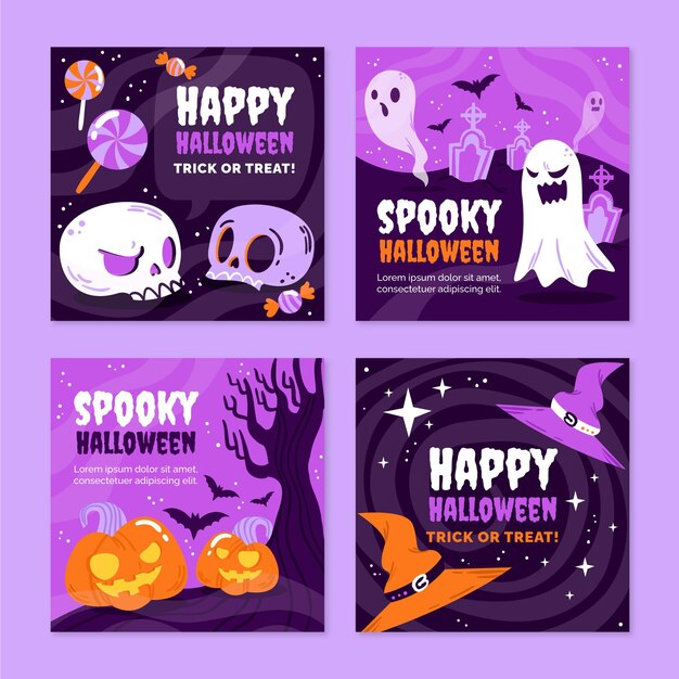 Coleção de postagens do Instagram de Halloween desenhada à mão