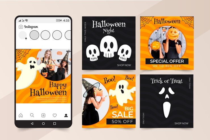 Vetor grátis coleção de postagens do instagram de halloween