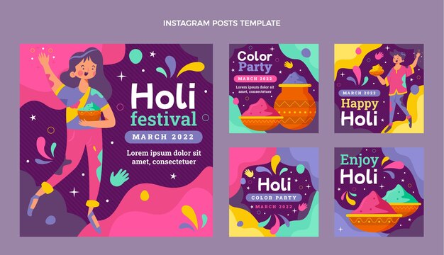 Coleção de postagens do instagram de holi plana