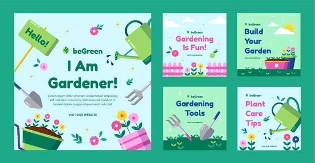 Coleção de postagens do instagram de jardinagem plana