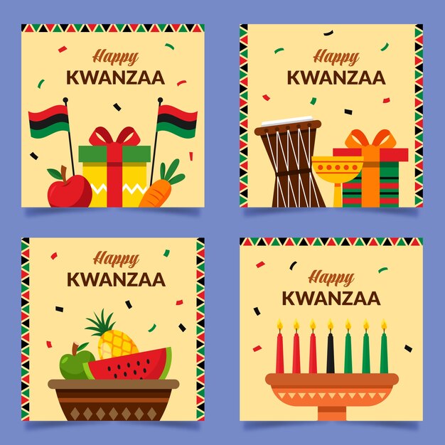 Coleção de postagens do instagram de kwanzaa desenhada à mão