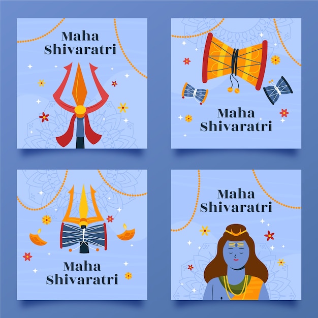 Vetor grátis coleção de postagens do instagram de maha shivaratri plana