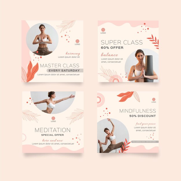 Coleção de postagens do instagram de meditação e atenção plena
