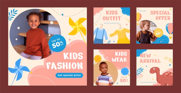 Coleção de postagens do instagram de moda infantil
