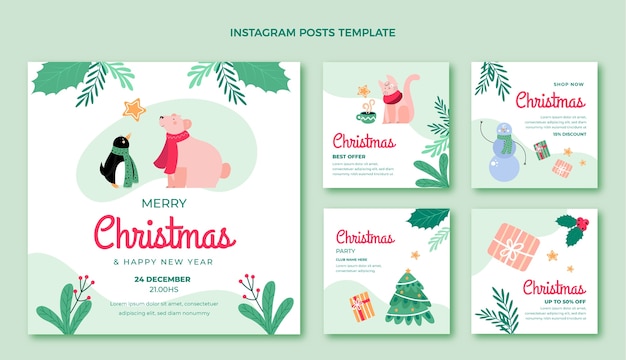 Vetor grátis coleção de postagens do instagram de natal simples