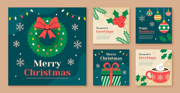 Vetor grátis coleção de postagens do instagram de natal simples