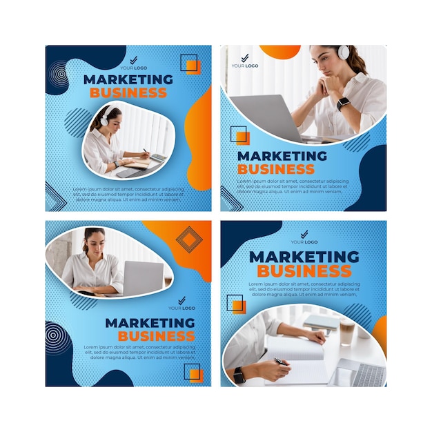 Vetor grátis coleção de postagens do instagram de negócios de marketing