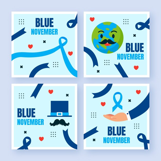 Vetor grátis coleção de postagens do instagram de novembro azul plano