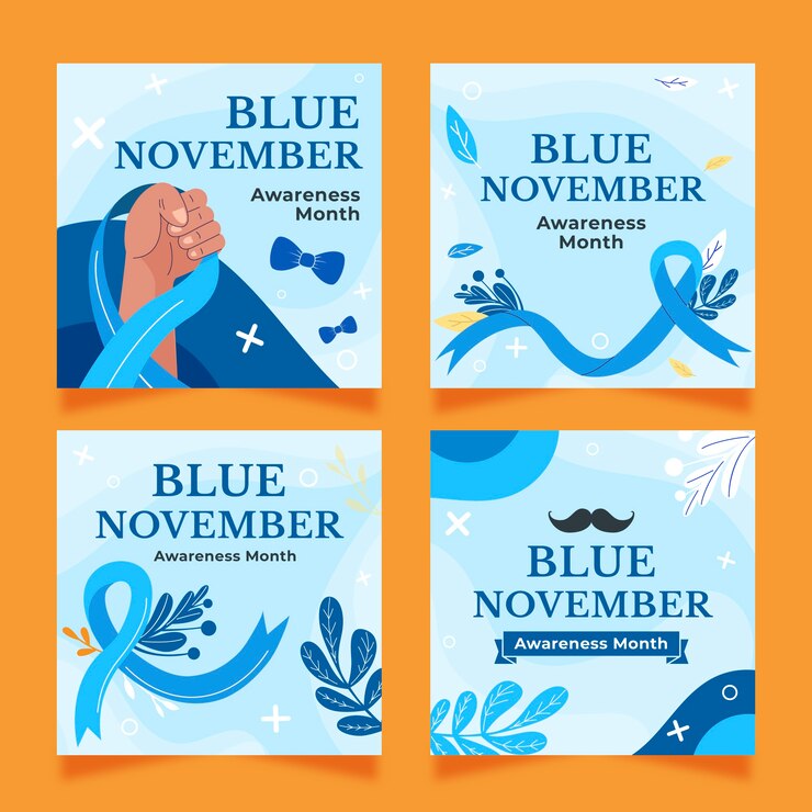 Vetor grátis coleção de postagens do instagram de novembro azul plano